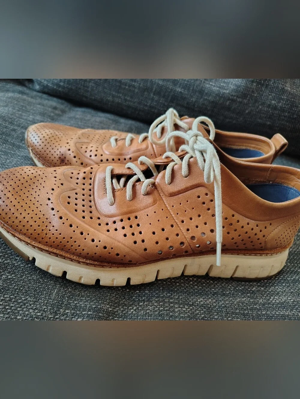 Cole Haan Men's Remastered Wingtip Oxford Perforated Leather Shoes - Tan Size 10